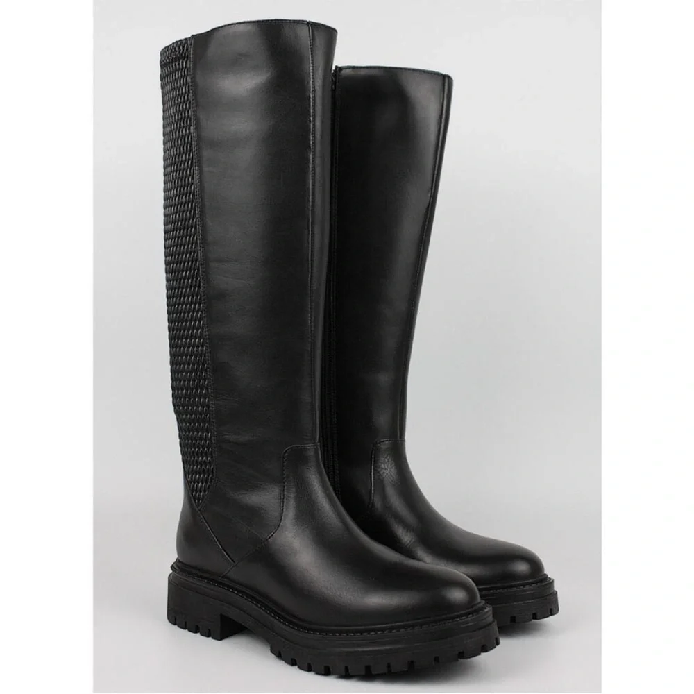 Geox Iridea Black Leather Lug Sole Boots Size 37 Women’s Designer Comfort - Picture 2 of 9